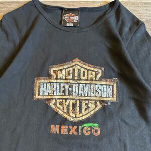 Vintage Y2k Black‎ Harley Davidson Logo Cancun Mexico Graphic T-shirt Womens S